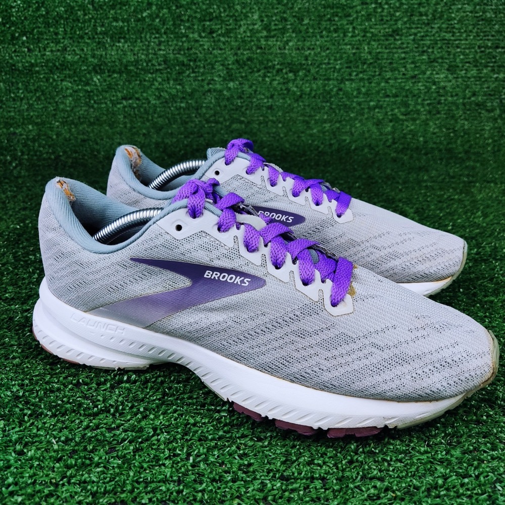 Brooks Running Shoes Women 7 Grey Launch 7 Neutral Road Trainers Purple Laces